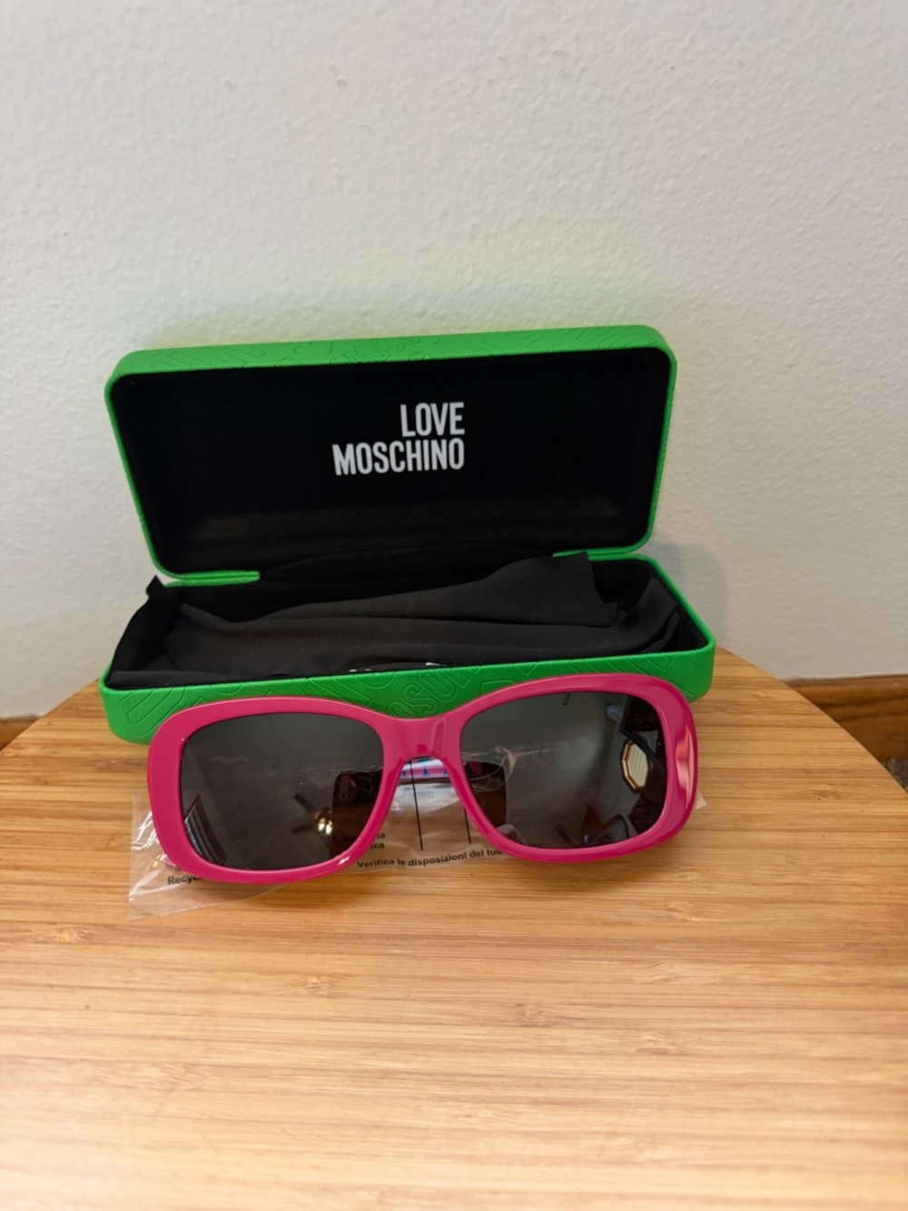 Love Moschino Hot Pink Sunglasses with Bright Green Case
